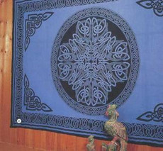 Blue Celtic Print bedspread, twin size, made from easy care Indian cotton. Affordable bedspreads which add color and life to any bedroom, living room or den.