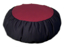 Round two color zafu meditation cushions are comfortable, snazzy and durable.