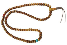 Sandalwood mala, 108 pure beads, 100% natural, strung on a secure cord, with 2 Coral stone spacer