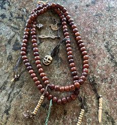 Vintage Medium Brown Bodhiseed mala, sacred adornments, 10-11mm. coiled up.