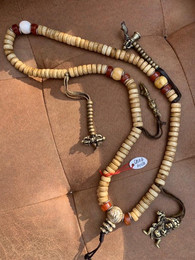 Antique Monks Yak bone mala 12mm mala with carved Om conch shell guru bead