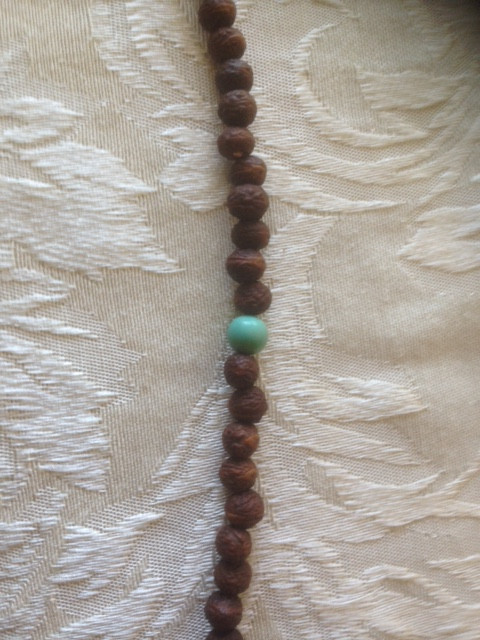 Vintage Antique Unpolished seed mala, 6mm, with 3 bone resting beads
