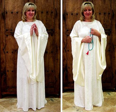 Angelic Meditation Robe is perfect for spiritual practice, inspirational study and special ceremonial occasions. Made with easy care fabrics, no dry cleaning necessary.