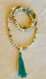 Vintage conch shell mala, 8mm round, coiled with turquoise tassel