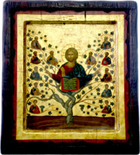 Christ is the Tree of Life embodied in this image of the Byzantine Style Greek Icon on Old Wood. 